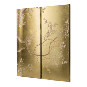 English Elm Set of 2 Cherry Blossom Vertical Wall Panels Pink Gold Botanical Living Room Art W2078130261