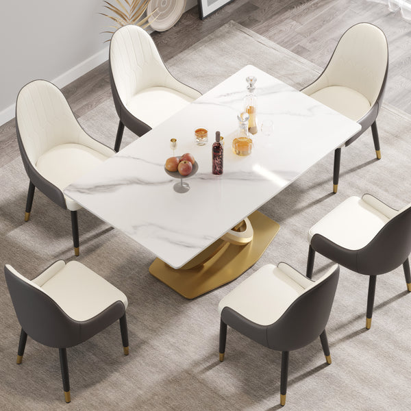 English Elm 63" Modern Sintered Stone Dining Table With Double-Ring Stainless Steel Legs - Seats 6-8 Comfortably! W1535S00276
