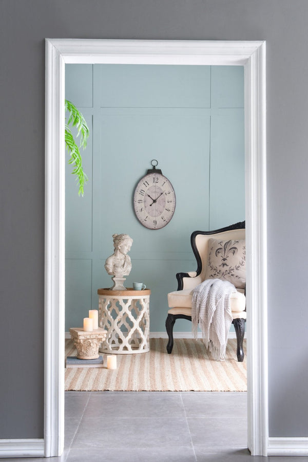 English Elm 18" Oval Antique White Wall Clock Weathered Farmhouse Decor for Living Rooms W2078130248
