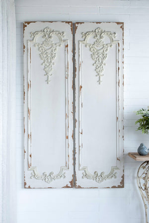 English Elm Set of 3 Boiserie Inspired Magnesia Relief Panels Weathered White Sculptural Wall Decor W2078130260