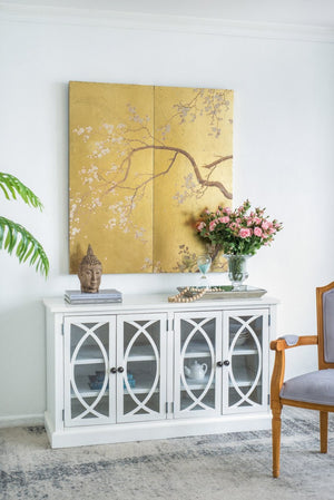 English Elm Set of 2 Cherry Blossom Vertical Wall Panels Pink Gold Botanical Living Room Art W2078130261