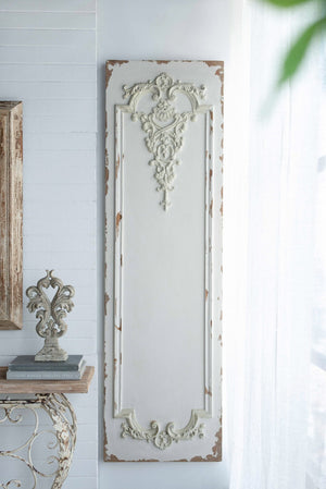 English Elm Set of 3 Boiserie Inspired Magnesia Relief Panels Weathered White Sculptural Wall Decor W2078130260