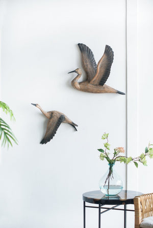 English Elm Set of 3 Sculpted Geese Wall Art Pinewood Birds Rustic Farmhouse Flying Decor W2078130257
