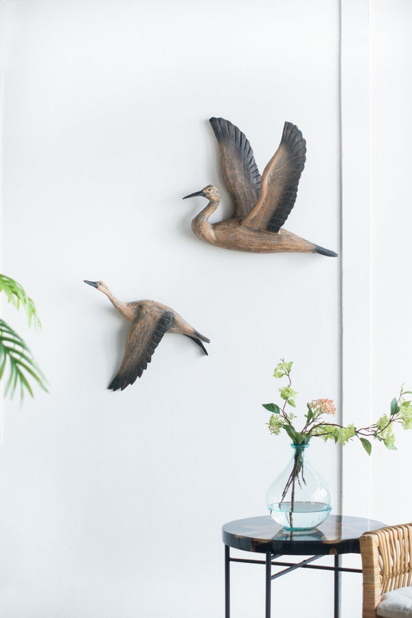 English Elm Set of 3 Sculpted Geese Wall Art Pinewood Birds Rustic Farmhouse Flying Decor W2078130257