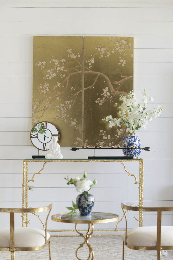 English Elm Set of 2 Cherry Blossom Vertical Wall Panels Pink Gold Botanical Living Room Art W2078130261