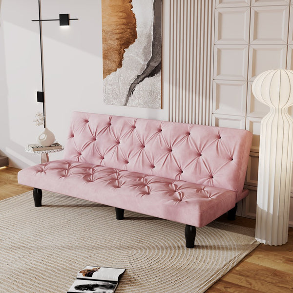 English Elm Sofa 66" Velvet Sofa Bed - Pink Convertible 3-Seater Sleeper, Solid Wood Frame, 500lb Capacity W127860393