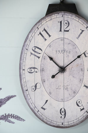 English Elm 18" Oval Antique White Wall Clock Weathered Farmhouse Decor for Living Rooms W2078130248