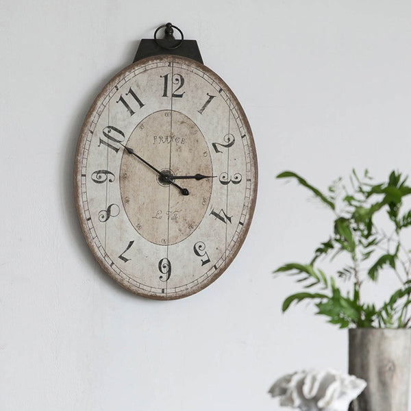 English Elm 18" Oval Antique White Wall Clock Weathered Farmhouse Decor for Living Rooms W2078130248