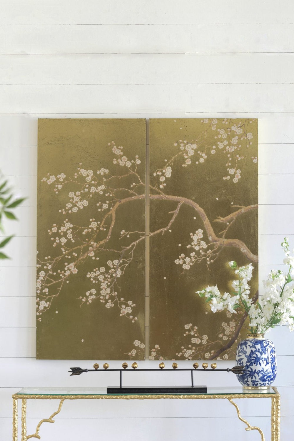 English Elm Set of 2 Cherry Blossom Vertical Wall Panels Pink Gold Botanical Living Room Art W2078130261
