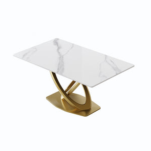 English Elm 63" Modern Sintered Stone Dining Table With Double-Ring Stainless Steel Legs - Seats 6-8 Comfortably! W1535S00276