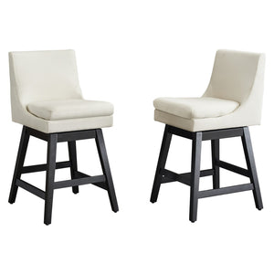 English Elm Upholstered Linen Swivel Counter Stools Set of 2 with Solid Wood Frame for Kitchen W1893123704