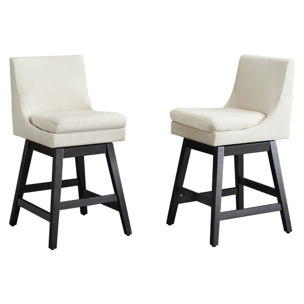English Elm Upholstered Linen Swivel Counter Stools Set of 2 with Solid Wood Frame for Kitchen W1893123704