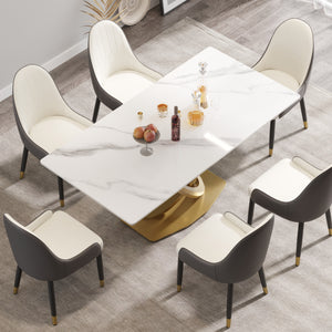 English Elm 70.84 Modern Sintered Stone Dining Table with White Top, Golden Double-Ring Stainless Legs, Seats 6-8 W1535S00612