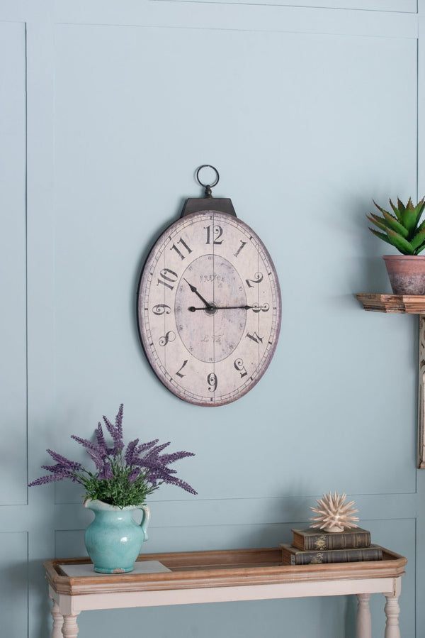 English Elm 18" Oval Antique White Wall Clock Weathered Farmhouse Decor for Living Rooms W2078130248