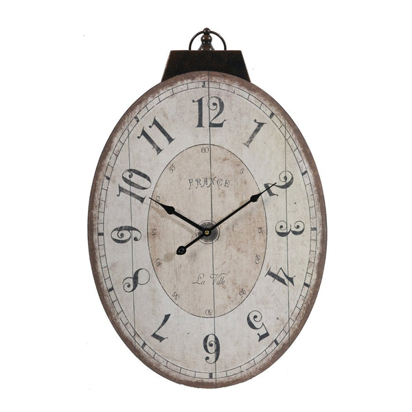 English Elm 18" Oval Antique White Wall Clock Weathered Farmhouse Decor for Living Rooms W2078130248
