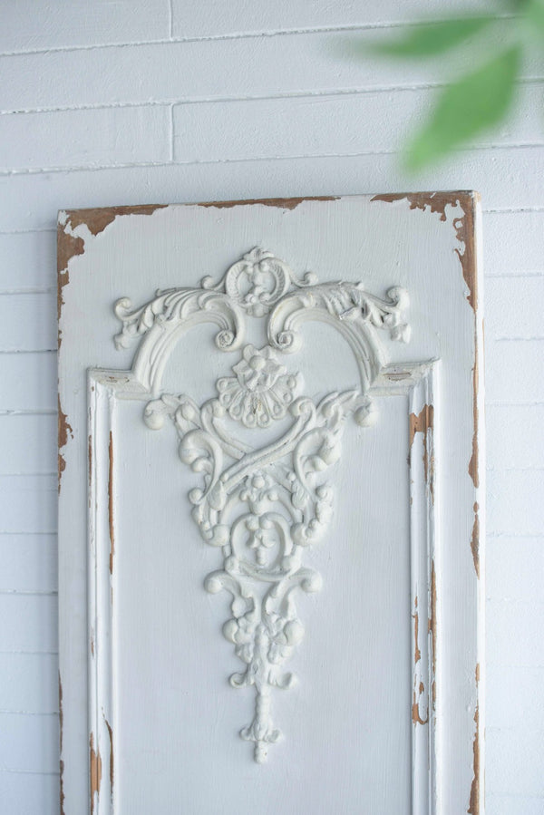English Elm Set of 3 Boiserie Inspired Magnesia Relief Panels Weathered White Sculptural Wall Decor W2078130260