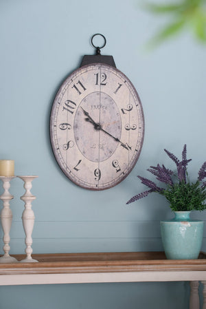 English Elm 18" Oval Antique White Wall Clock Weathered Farmhouse Decor for Living Rooms W2078130248