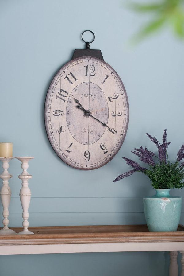 English Elm 18" Oval Antique White Wall Clock Weathered Farmhouse Decor for Living Rooms W2078130248