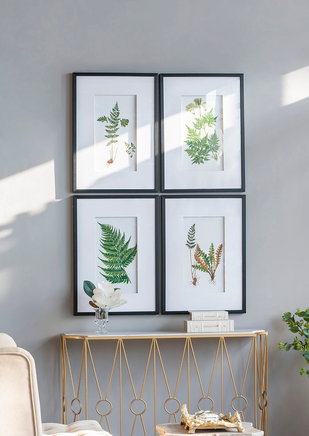 English Elm 19" Framed Acrylic Botanical Wall Art Set of 2 Watercolor Leaf Panels for Home Decor White+Black W2078130254