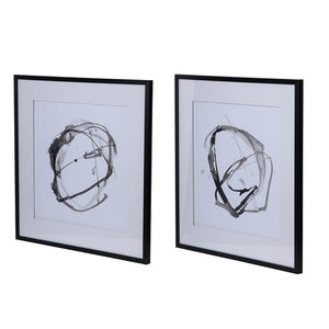English Elm Set of 2 Square Framed Abstract Watercolor Prints Neutral Gallery Wall Decor W2078130287