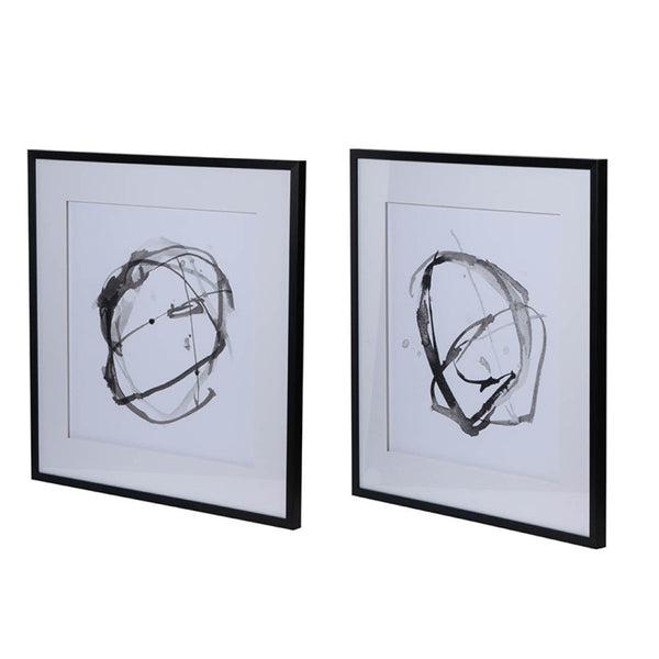 English Elm Set of 2 Square Framed Abstract Watercolor Prints Neutral Gallery Wall Decor W2078130287