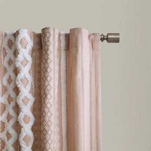 English Elm Cotton Imani Printed Window Panel with Chenille Stripe Blush, Lined 50x84" — OEKO-TEX, Textured Elegance B035129659