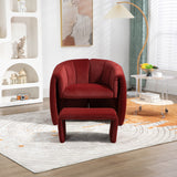 Hearth and Haven Coolmore Accent Chair with Ottoman, Mid Century Modern Barrel Chair Upholstered Club Tub Round Arms Chair For Living Room W395120032