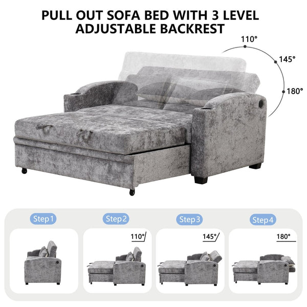 English Elm 101.2" Modular Chenille Sectional Sofa with Tufted Cushions and Deep Seating for Living Room Gray N719S001870E