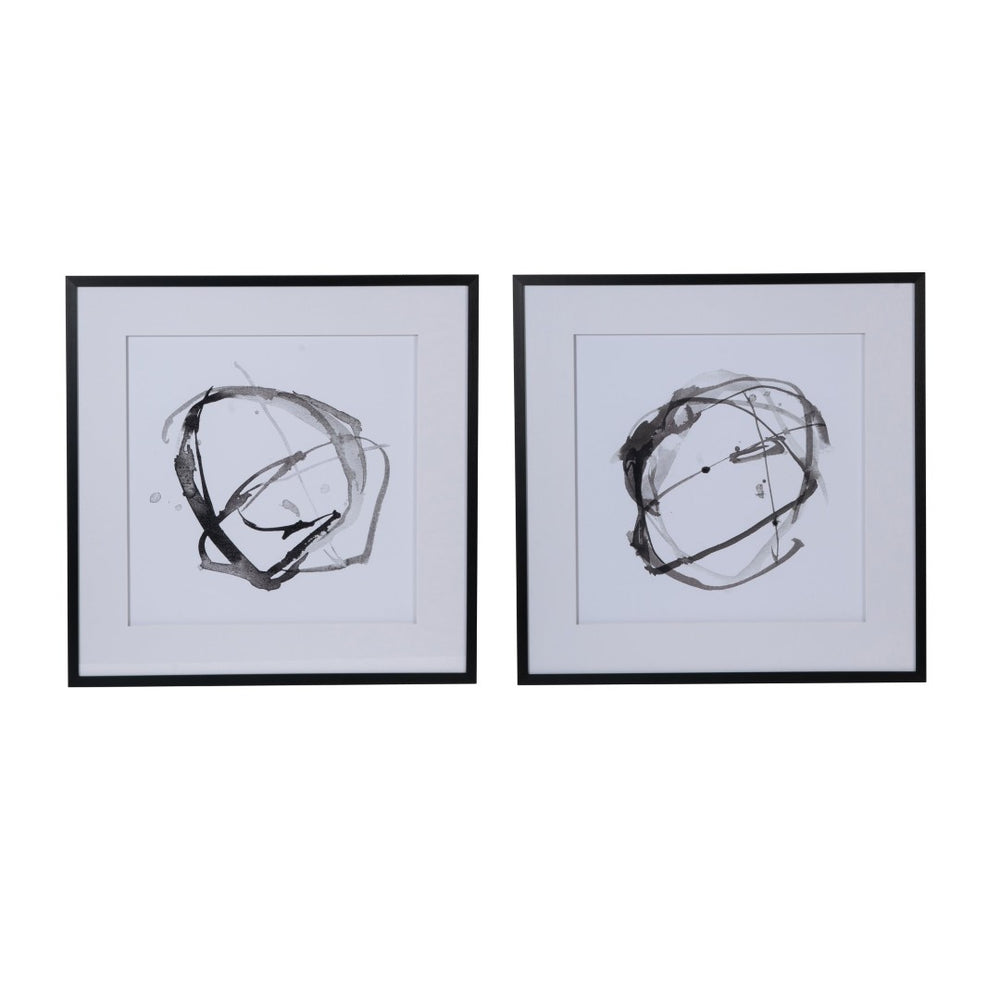 English Elm Set of 2 Square Framed Abstract Watercolor Prints Neutral Gallery Wall Decor W2078130287
