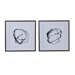 English Elm Set of 2 Square Framed Abstract Watercolor Prints Neutral Gallery Wall Decor W2078130287