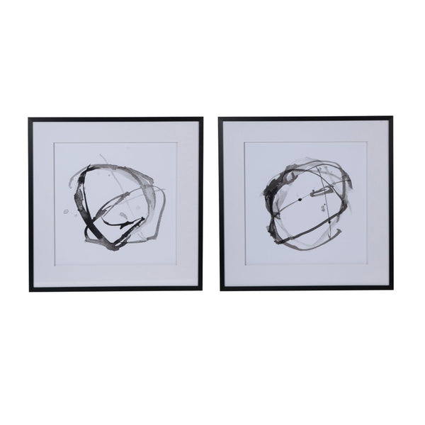 English Elm Set of 2 Square Framed Abstract Watercolor Prints Neutral Gallery Wall Decor W2078130287