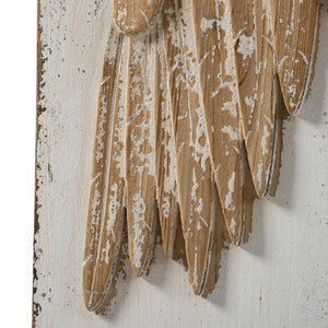 English Elm Set of 2 Hand Carved Feather Wing Wood Wall Panels Whitewash Farmhouse Decor W2078130291