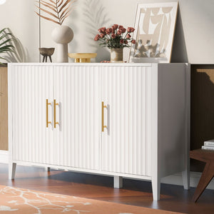 English Elm U-style Wavy Door Sideboard Painted Mdf Body Pine Legs Three Compartment Storage Cabinet N711P390208K
