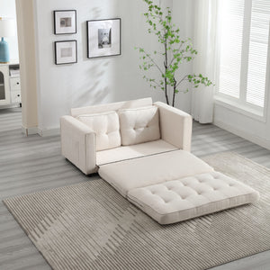English Elm 3 Fold Sofa Convertible Futon Couch Sleeper SofaBed Compact Space-Saving Pull-Out Loveseat Velvet Linen Upholstery Beige W1628119839
