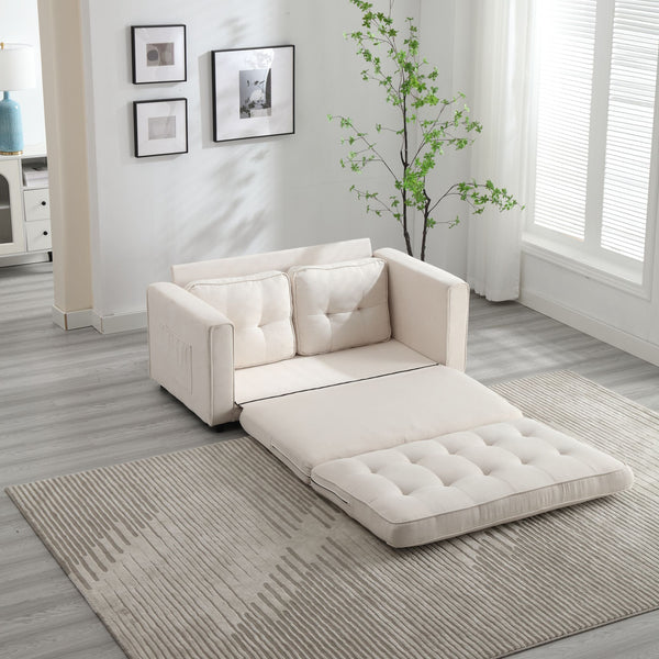 English Elm 3 Fold Sofa Convertible Futon Couch Sleeper SofaBed Compact Space-Saving Pull-Out Loveseat Velvet Linen Upholstery Beige W1628119839