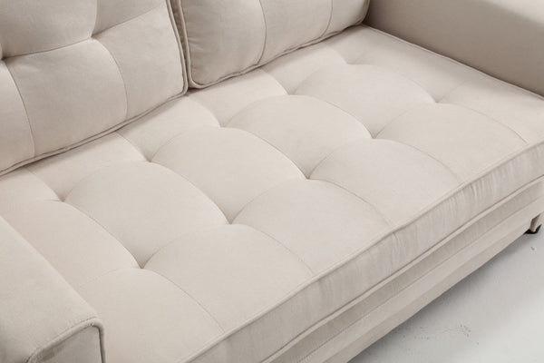 English Elm 3 Fold Sofa Convertible Futon Couch Sleeper SofaBed Compact Space-Saving Pull-Out Loveseat Velvet Linen Upholstery Beige W1628119839
