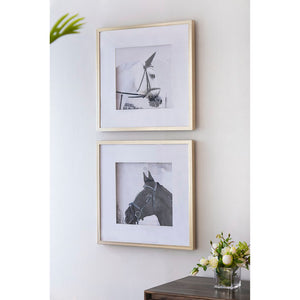 English Elm Set of 2 Black and White Horse Prints Gold Framed Wall Art for Living Room Decor W2078130276