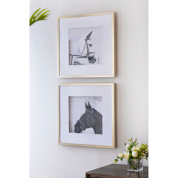 English Elm Set of 2 Black and White Horse Prints Gold Framed Wall Art for Living Room Decor W2078130276