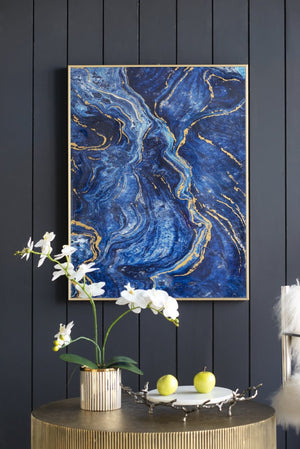 English Elm Set of 2 Gold Framed Blue Marbled Art Panels Diptych for Living Room Walls W2078130282