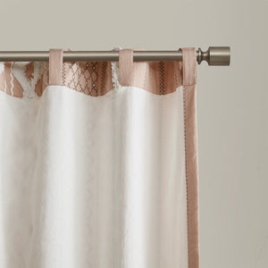 English Elm Cotton Imani Printed Window Panel with Chenille Stripe Blush, Lined 50x84" — OEKO-TEX, Textured Elegance B035129659