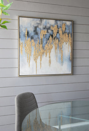 English Elm 39.5" Square Abstract Floral Oil Painting Gold Framed Canvas Wall Art for Living Room Multicolor W2078130299
