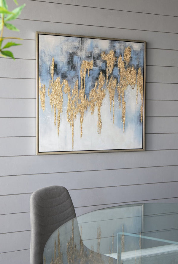 English Elm 39.5" Square Abstract Floral Oil Painting Gold Framed Canvas Wall Art for Living Room Multicolor W2078130299