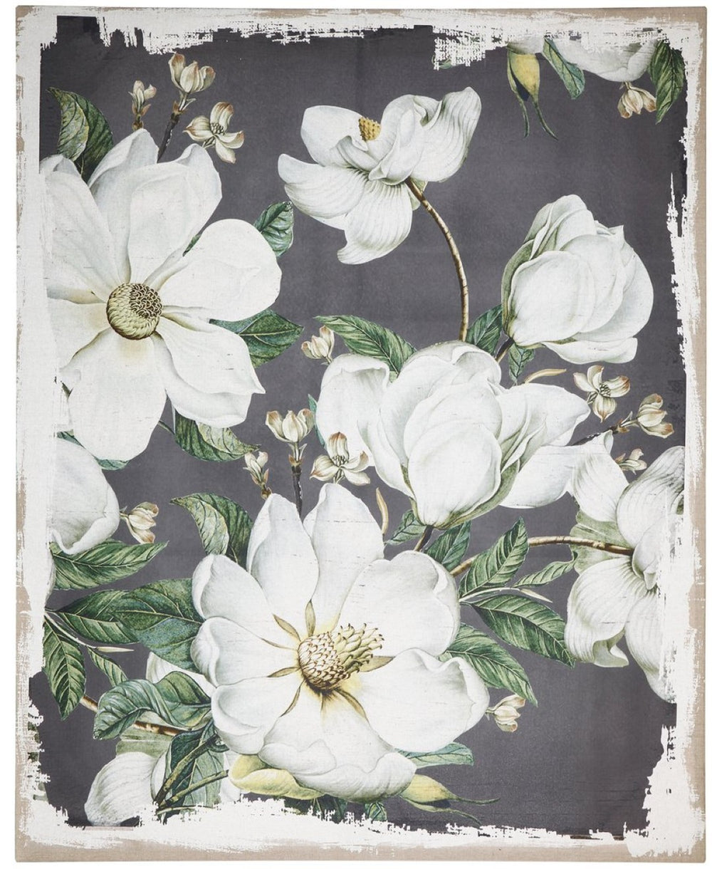 English Elm 48" Oversized Magnolia Botanical Canvas Print Moody Charcoal Gallery Wall Art W2078130285