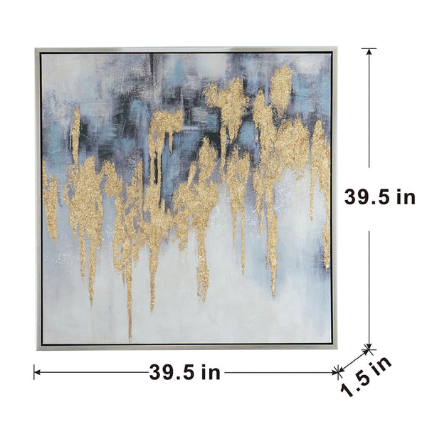 English Elm 39.5" Square Abstract Floral Oil Painting Gold Framed Canvas Wall Art for Living Room Multicolor W2078130299