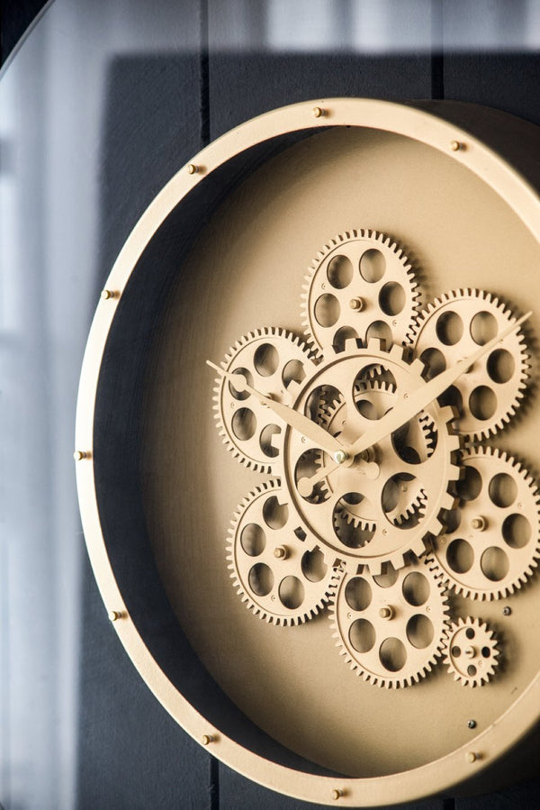 English Elm 23.5" Oversized Acrylic Wall Clock with Silent Moving Gears and Gold Roman Numerals W2078130296