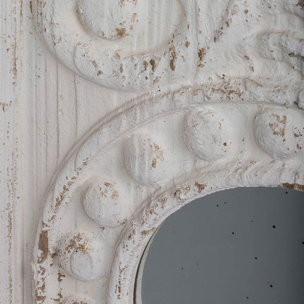 English Elm Set of 2 Carved Fir Wood Wall Panels Distressed Finish Round Mirror Living Room Decor W2078130284