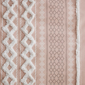 English Elm Cotton Imani Printed Window Panel with Chenille Stripe Blush, Lined 50x84" — OEKO-TEX, Textured Elegance B035129659
