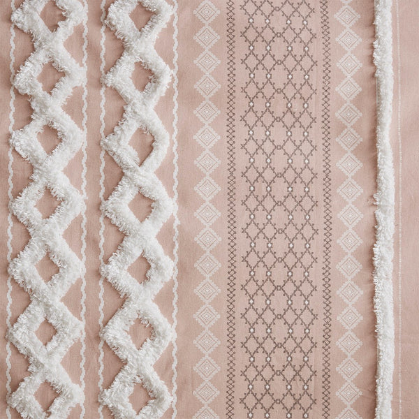 English Elm Cotton Imani Printed Window Panel with Chenille Stripe Blush, Lined 50x84" — OEKO-TEX, Textured Elegance B035129659
