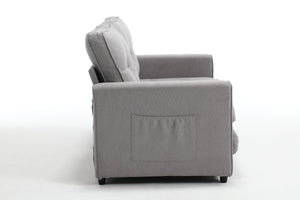 English Elm 3 Fold Sofa Convertible Futon Couch Sleeper SofaBed Compact Space-Saving Pull-Out Loveseat Velvet Linen Upholstery Light Gray W1628119838