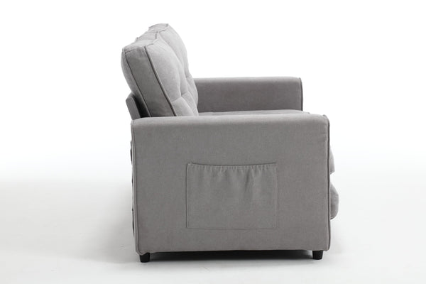 English Elm 3 Fold Sofa Convertible Futon Couch Sleeper SofaBed Compact Space-Saving Pull-Out Loveseat Velvet Linen Upholstery Light Gray W1628119838
